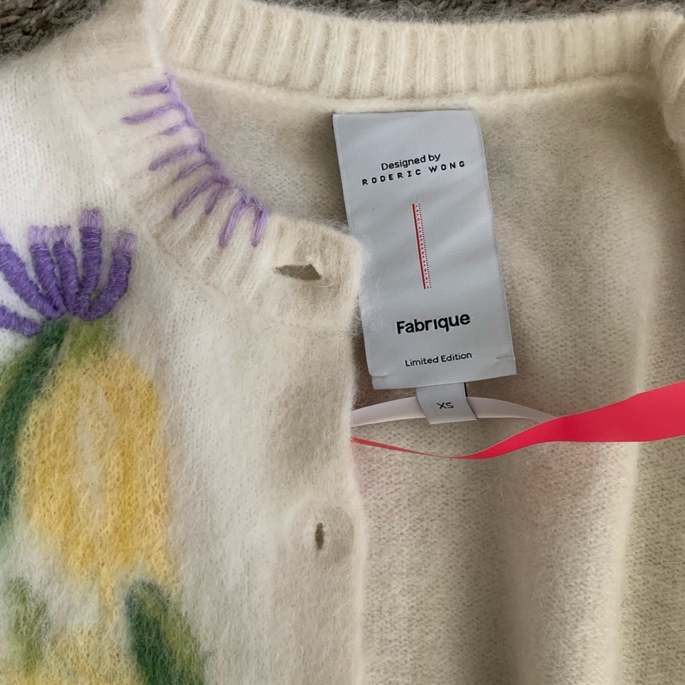 Fabrique Women's Floral Cream Sweater Cardigan - Picture 4 of 9